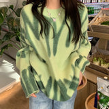 Winter Fashion Vintage Women Geometric Print O-neck Pullover Long Sleeve Loose Knitted Oversize Sweater