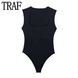 2023 Black Body Woman Square Neck Sexy Lingerie For Women Body Sleeveless Bodysuit Women Wide Straps Bodycon Summer