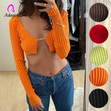 Ribbed Women T Shirt 2022 Autumn Spring Solid Long Sleeve Slim Crop Tops Sexy Low Cut Lace Up Night Club Party