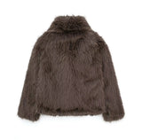 / Winter 2025 New Women's Lapel Long Sleeve Artificial Fur Press Button Cardigan Loose Short Coat