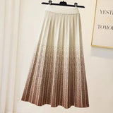 Winter Gradient Knitted Skirt For Women Korean Casual High Waist A-line Pleated Skirts Office Ladies Warm Thicken