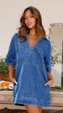 Zingj New Soft Denim Lapel Short Sleeve Loose Denim