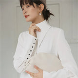 White Vintage Blouse Long Sleeve Button Down Big Collar Shirt Ladies High Fashion Blouses And Tops Fall Clothing