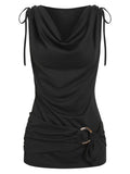 Color Strappy Cinched Heathered Blouson Tank Top Women Cami Plain Casual T shirt High Stretch