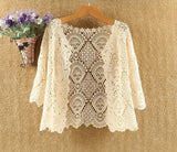Cutout Knitted Cardigan Sweater Women Five-point Sleeves Thin Sunscreen Air Conditioning Short Sweater Female Spring