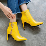 Autumn Women Chain Ankle Boots Sexy Thin High Heel Booties Pointed Toe Zipper Woman Boots Shoes Black White