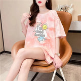 Women's Fashion T-shirt O-neck Short-sleeved Tie Qi Animal Print Wild Loose Harajuku Letter Sun Pink Dolphin Ladies