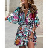 Explosion Autumn Bat Sleeve V Under The Collar Irregular Dress Women's