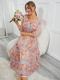 Queens Women Long Sleeve Front Button Ethnic Floral Print Beach Bohemian Maxi Sundress Ladies Cotton Boho Dress