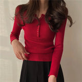 Sweater Women Solid Color O-neck Pullovers Basic Primer Pull Femme Button Chic Jumper Soft Slim Autumn Knitted