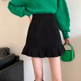 Mini Skirts Women Autumn Corduroy Pleated Tender Warm Thicken Classic Retro Solid High Waist Stylish A-lien Hipster