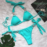 Zingj New Bikini Crystal Diamond Bikini Solid Color Strap Swimsuit High End Sexy Female Swimsuit