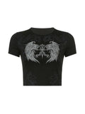 Rhinestone Decor Grunge Wing Printed Crop Top- Outfit