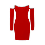 Dress Sexy Beading Women Party Club Evening Bodycon Dresses Black Elegant Autumn Winter