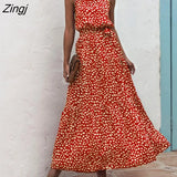 Elegant Sexy beach long Dress Women Print Flowers Polka-dot strap Ladies Halter boho dress women vestidos 2021