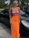 Summer Patchwork Sexy Hollow Out y2k Midi Dress Women 2022 Beach Strapless Sleeveless Backless Bodycon Dresses