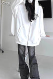 Blue Rabbit Ear Hooded Oversize Women Streetwear Harajuku Kawaii Y2k Solid Sudadera Mujer Couples Sweatshirt Fleece