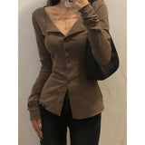Y2K Shirts Women Streetwear Long Sleeve Slim Blouses Korean Harajuku Fashion Solid Chic Casual Bottoming Shirt Tops