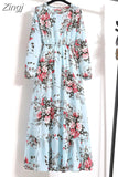 Print Long Dress Women Lantern Long Sleeve High Waist Elegant Party Dress Ladies Casual Spring Summer Beach Maxi
