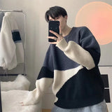 Style Patchwork Men's Sweater Pullovers O-Neck Loose Long Sleeves Sweaters for Men Ins All Match Sweater Men's