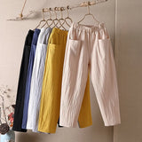 Cotton Linen Harem Pants Women Summer Loose High Waist Elastic Ankle-length Pants Solid Oversize 4XL Lady Casual