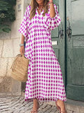 Summer Casual Pullover Beach Dress Fashion Printed Boho Style V Neck Party Dress Elegant Long Sleeve Buttoned Shirt