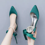 Cm Flat Tip Hollow Sandals Low Heel White Ribbon Wedding