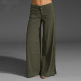 Women's Trousers Spliced Thin Multi-Pocket Broad-Legged Ladies