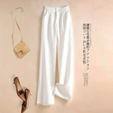 Fashion Loose Office Lady Wide Leg Pants Casual Korean Women Elastic High Waist Straight Trousers Summer Suit Pants