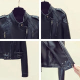 Leather Short Women Jacket Locomotive Cropped Zippers Punk Street 2023 Spring Autumn Outwear Music Concert