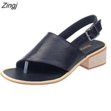 thick heel sandals women's clip toe buckle fashion women's sandals solid color versatile women's