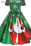 Christmas Costume Party Dress Women Short Sleeve Lace Vintage Winter Dress Robe Elegant Xmas Evening